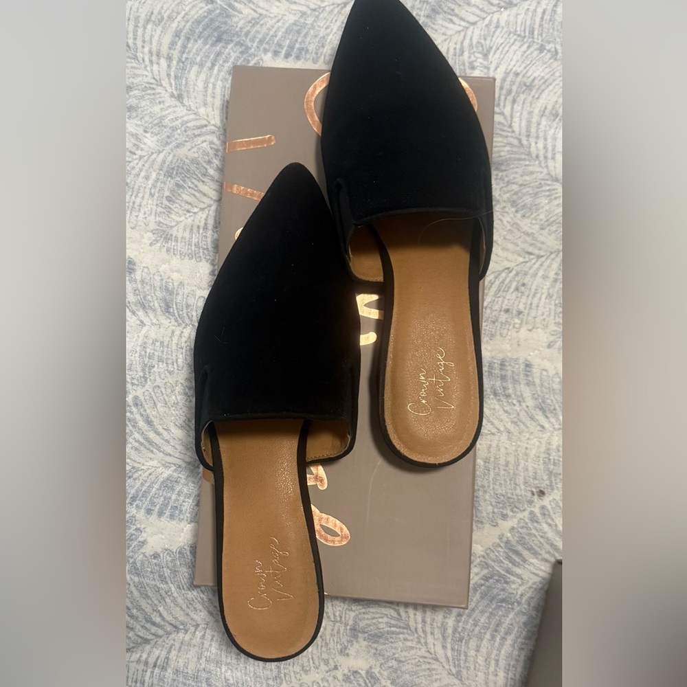 Crown Vintage Black Suede Mules